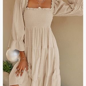 Puff sleeve maxi dress- beige